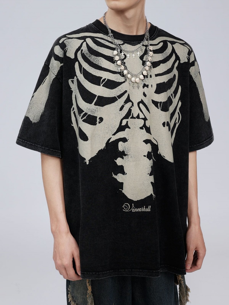 T Shirts Aelfric Eden Skeleton Print Tee Noir | MRY-64735523